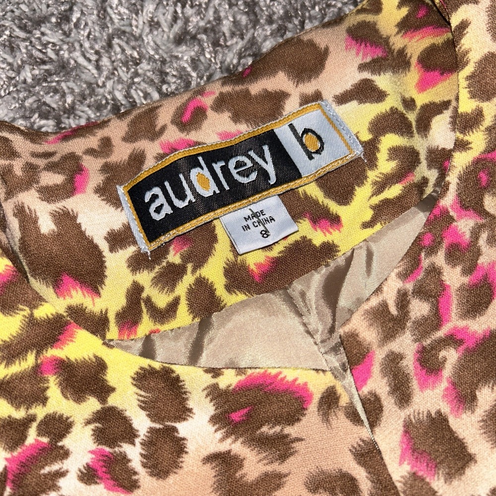 Audrey B Animal Print Blazer Jacket Pink Yellow Brown - Size 8 - Picture 2 of 8